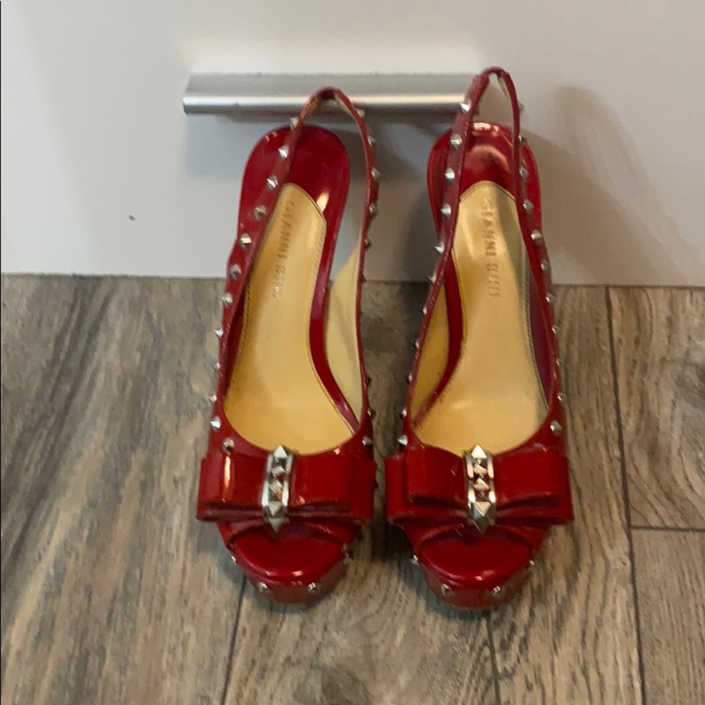 Red Studded Peep Toe Heels